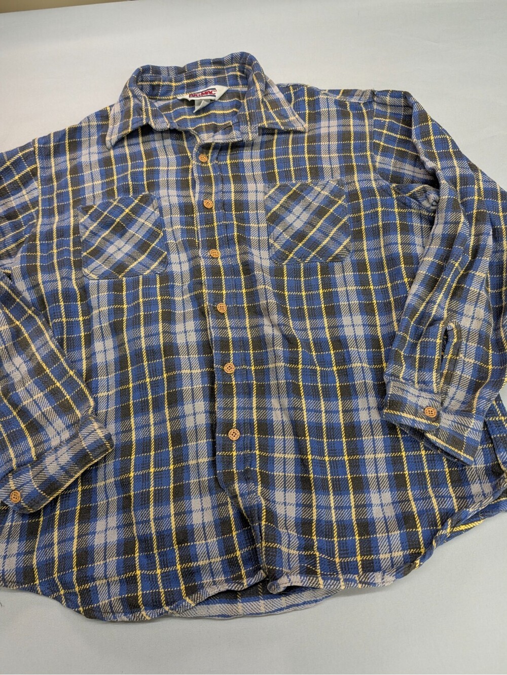 Big Mac Vintage Flannel Shirt XL Blue Yellow Plaid USA Made